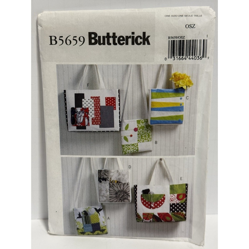 Butterick  Pattern B5659 for Lined Bags and Totes‎ W/ Pocket inside UNCUT